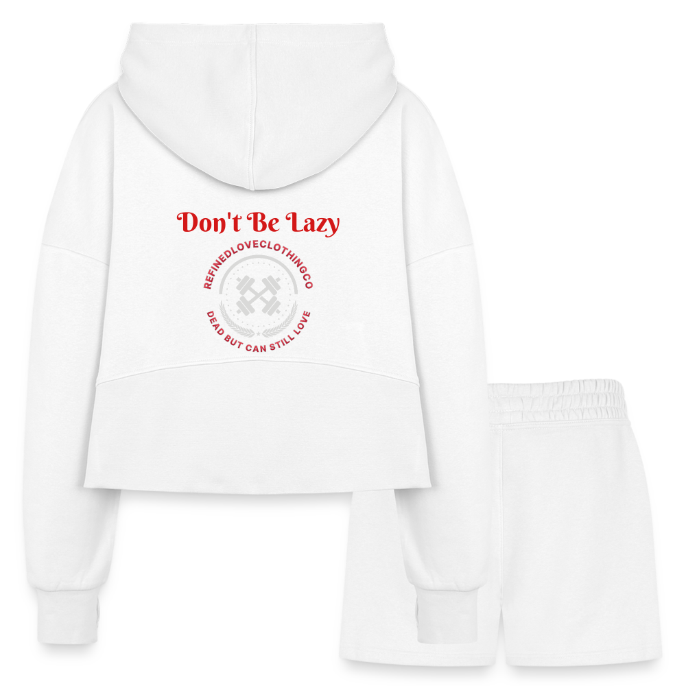 Women’s Cropped Hoodie & Jogger Short Set - white