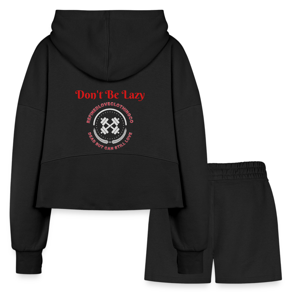 Women’s Cropped Hoodie & Jogger Short Set - black