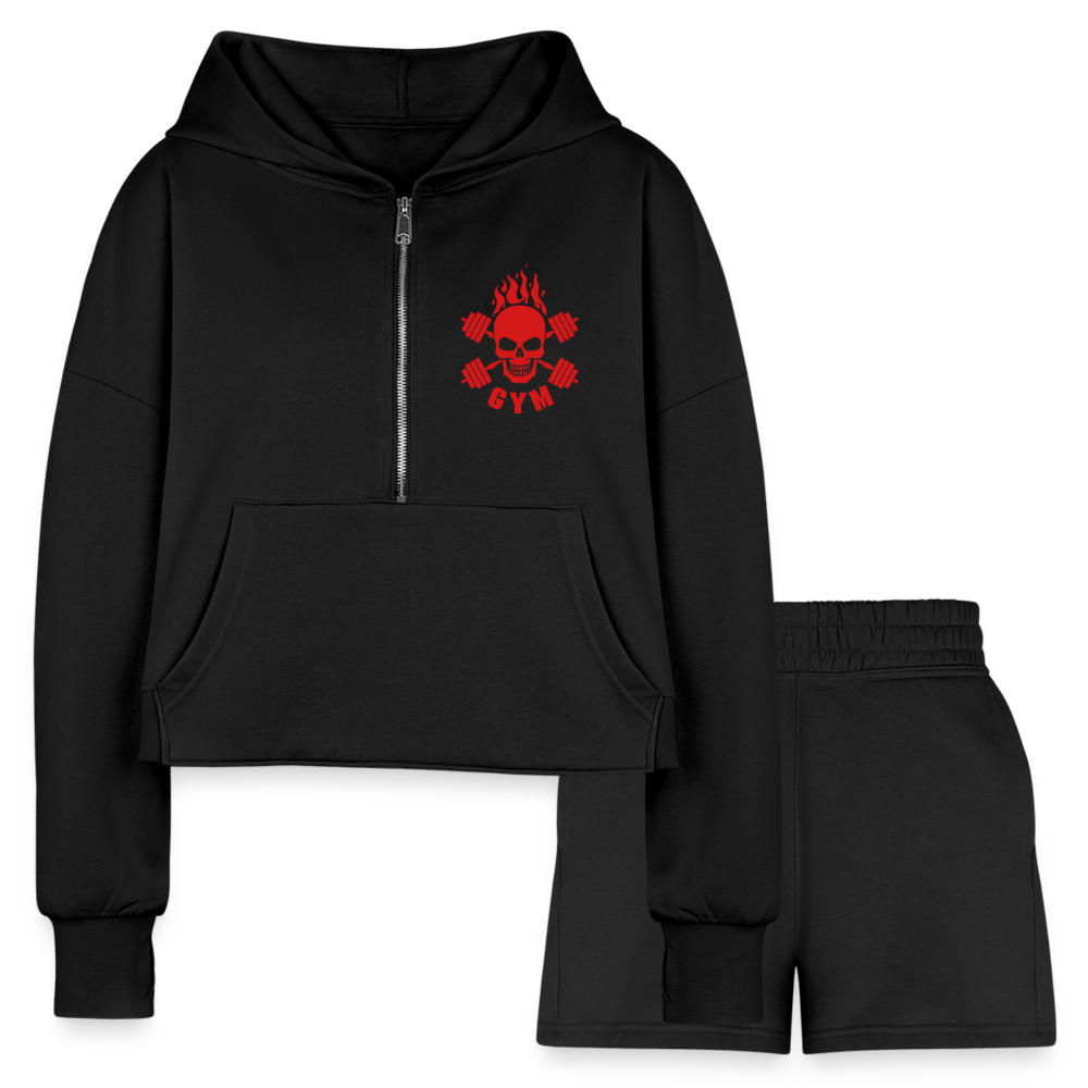 Women’s Cropped Hoodie & Jogger Short Set - black