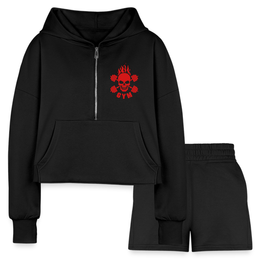 Women’s Cropped Hoodie & Jogger Short Set - black