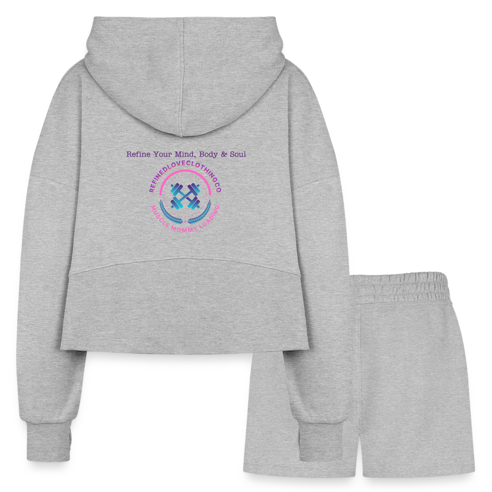 Women’s Cropped Hoodie & Jogger Short Set - heather gray