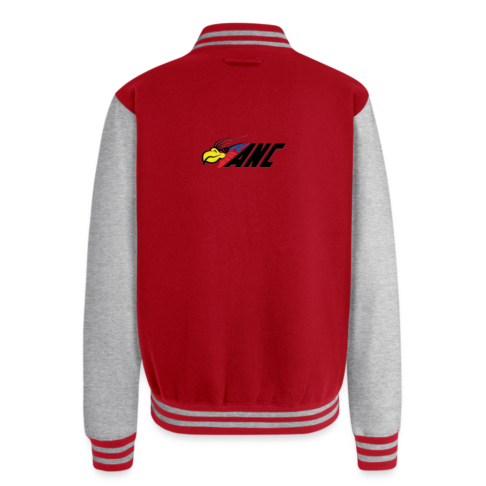 Just Hoods Heavyweight Letterman Jacket - red/heather grey