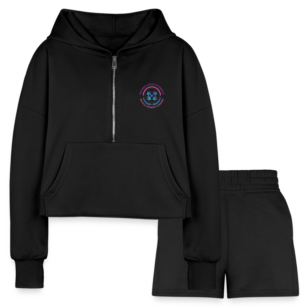 Women’s Cropped Hoodie & Jogger Short Set - black